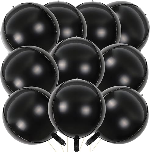 KALOR 10 globos de Mylar negros de 22 pulgadas, globo grande 4D redondo gigante de aluminio globos metálicos de espejo grande para fiesta de