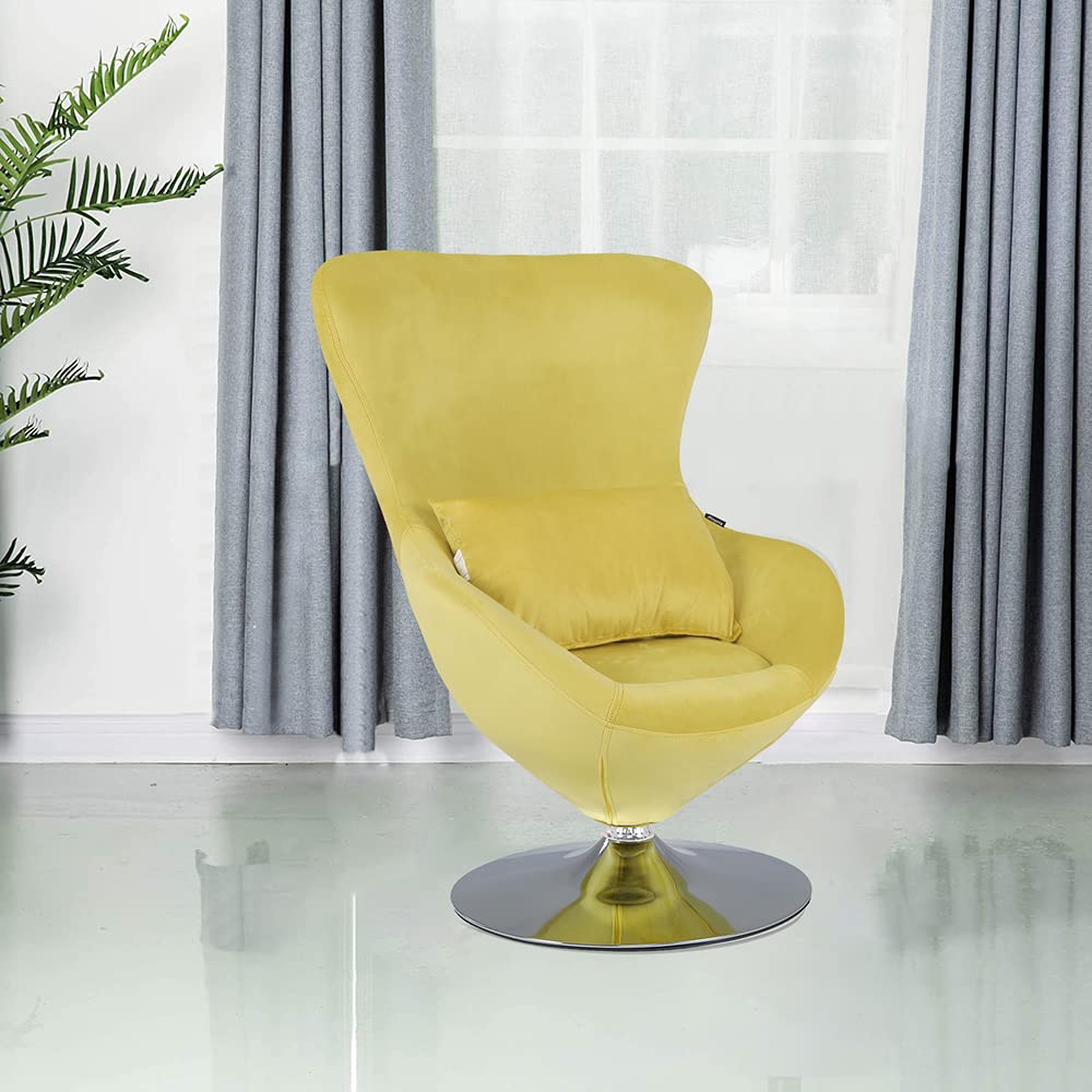 Mingone Cocktailsessel Sessel Lounge Modern Drehsessel aus Samt Einzelstuhl mit Kissen Retro-Design für Wohnzimmer Schlafzimmer (Gelb)