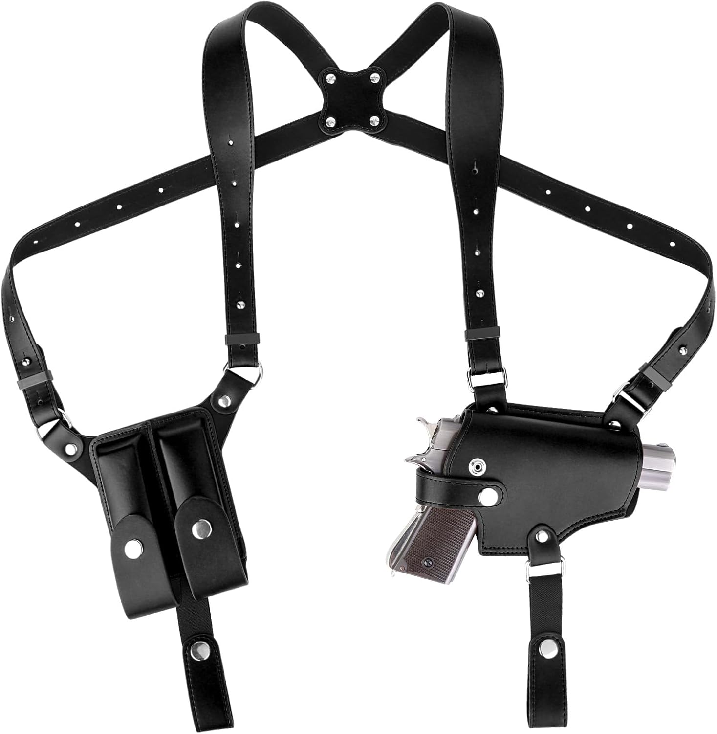Shoulder Holster for Men Adjustable Leather Shoulder Holster for Concealed Carry Fits 1911 Glock 17/19/23 and Most Pistols Right Hand Vertical Gun Holster with Double Magazine Pouch