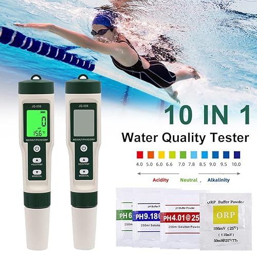 Miniatura 8 de 10 en 1 probador de calidad del agua PHTDSsalSGORPEChidrógenoresistividadtempnutrientes multifunción pluma de prueba para piscina acuario