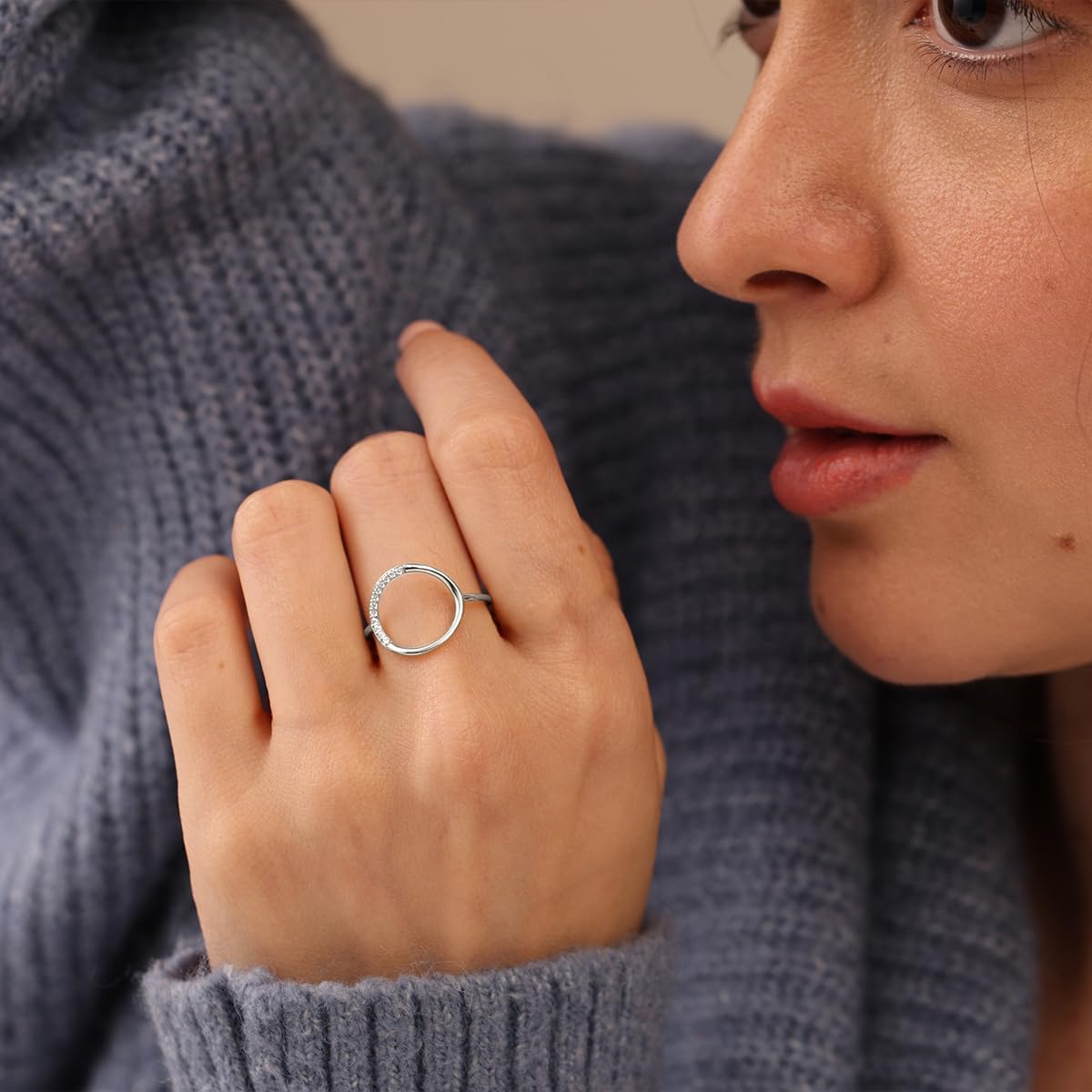 LeCalla 925 Sterling Silver Open Circle, Horseshoe & Tree of Love Designs Finger Ring | Minimalist Wedding Ring Jewelry | Lucky Charm Designs Rings with Cubic Zirconia | Women's Silver Rings