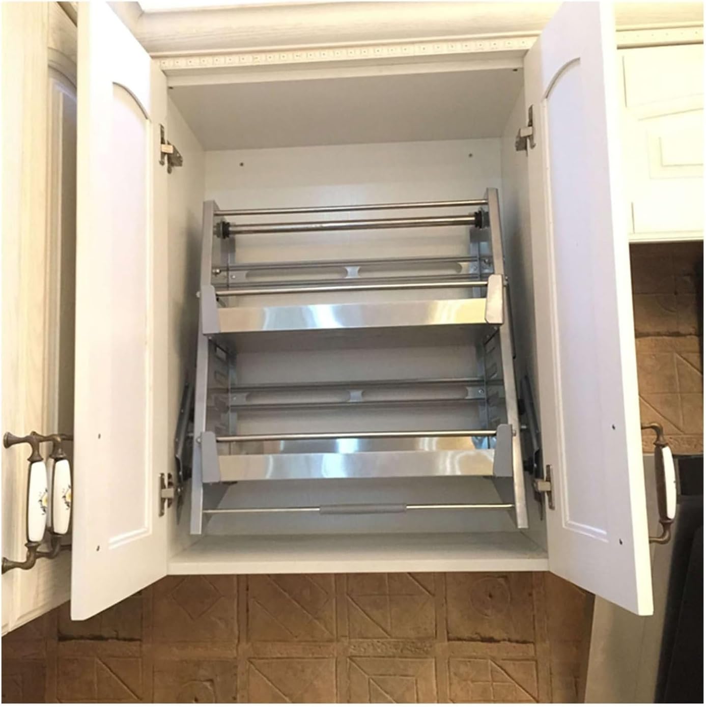 Pull-Out Cabinet Organizer,High Cabinet Open Door Seasoning Basket,Pull-Down Wall Shelves,Space Saving for Home Bar Cafe(700mm)
