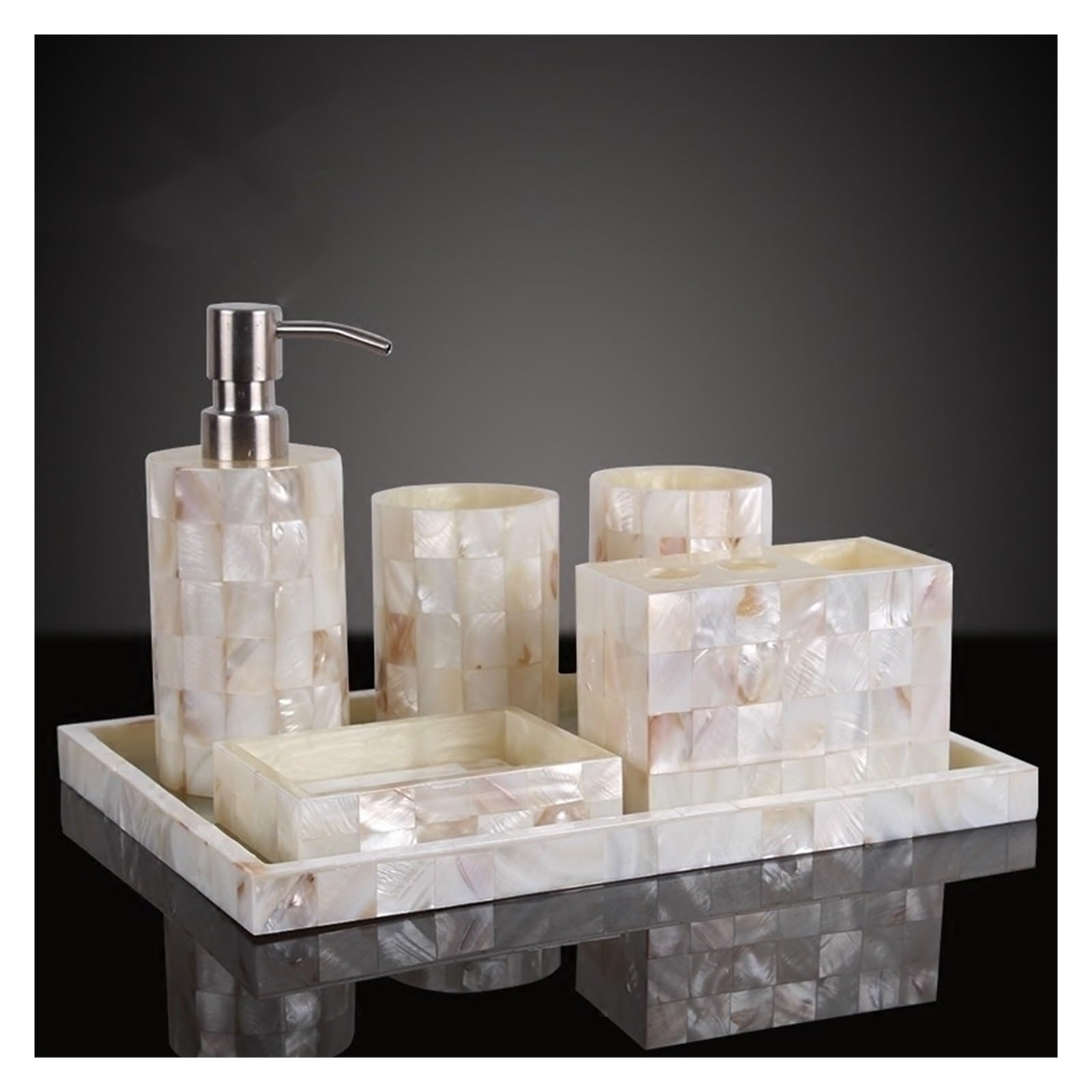 Bathroom Soap Dispenser Set Five-piece Set Shell Resin Bathroom Accessories Wash Tools Soap Dispenser Gargle Cup Toothbrush Holder Dish