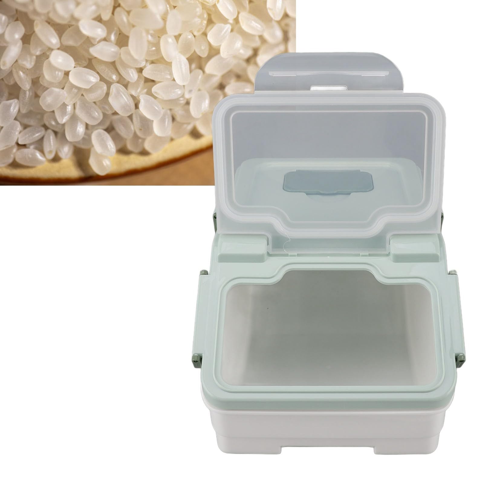 Asixxsix Récipient à Riz Hermétique, Bac en PP épaissi Studry pour Grains de Farine de Riz, Couvercle Facile à Ouvrir et à Fermer, Vert Menthe avec Tasse à Mesurer (5kg / 11lb)