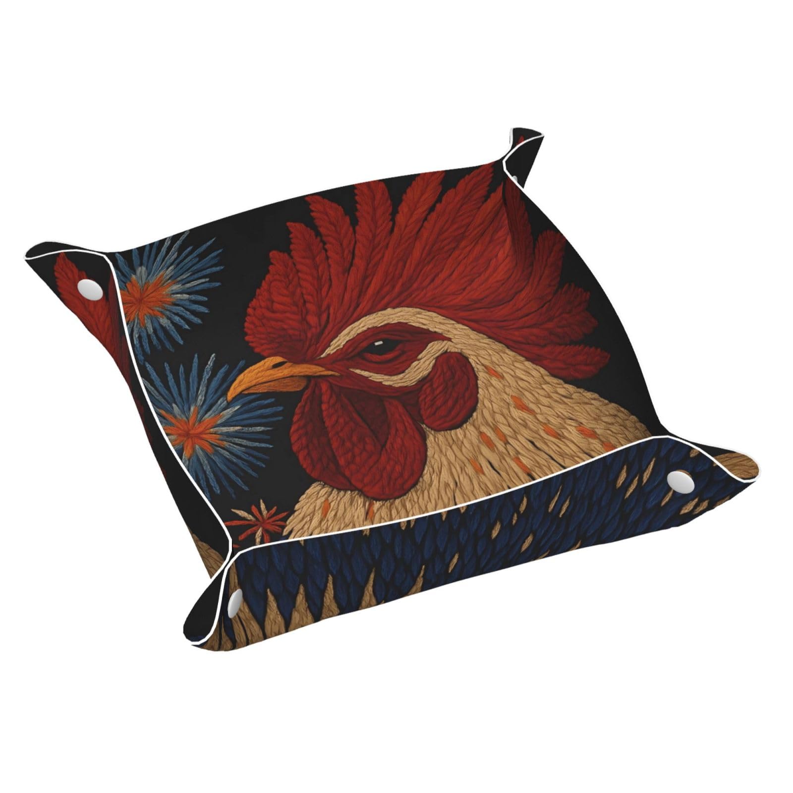 HLBSDM Rooster & Fireworks Tray Men's Leather Valet Parking Portable Entrance Trays Bedside Storage Box