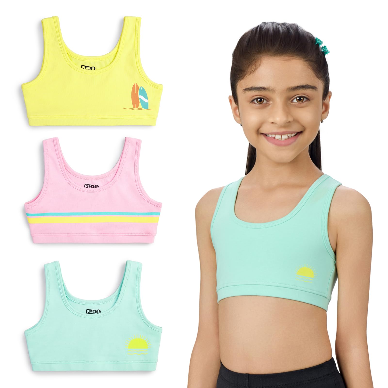 Cotton Sports Bra | Ages 8-16 Years | U-Shaped Style | Non-Padded, Double-Layered for Coverage