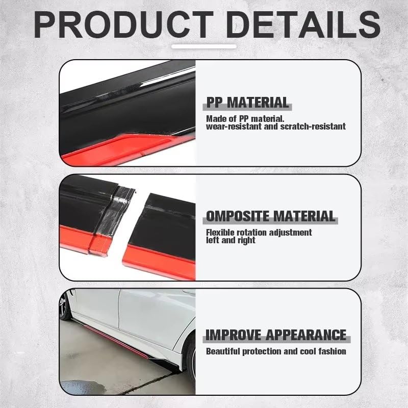 Faldón lateral ajustable de coche de 2,18m en negro brillante para extensiones de parachoques 7