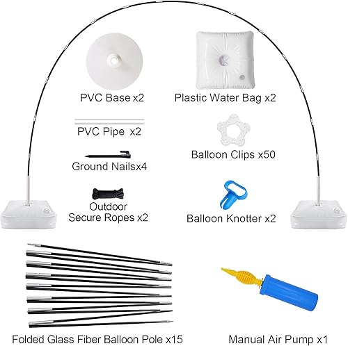 Miniatura 4 de Kit de arco de globo IDAODAN soporte de globo con base de agua ajustable de 9 pies de alto y 98ft de ancho 50 clips de globo bomba manual para bodas