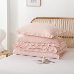 YIKUSH Queen Comforter Set Pink 3PCS (1 Ruffled Blush Comforter and 2 Pillowcases) Vintage Shabby Chic Bedding Soft Fluffy Comforter Set All Season