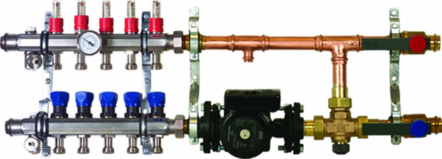 Viega 15941 ProRadiant Assembled Mixing Station with Stainless Manifold Shut-Off/Balancing/Flow Meter with 3 Outlets