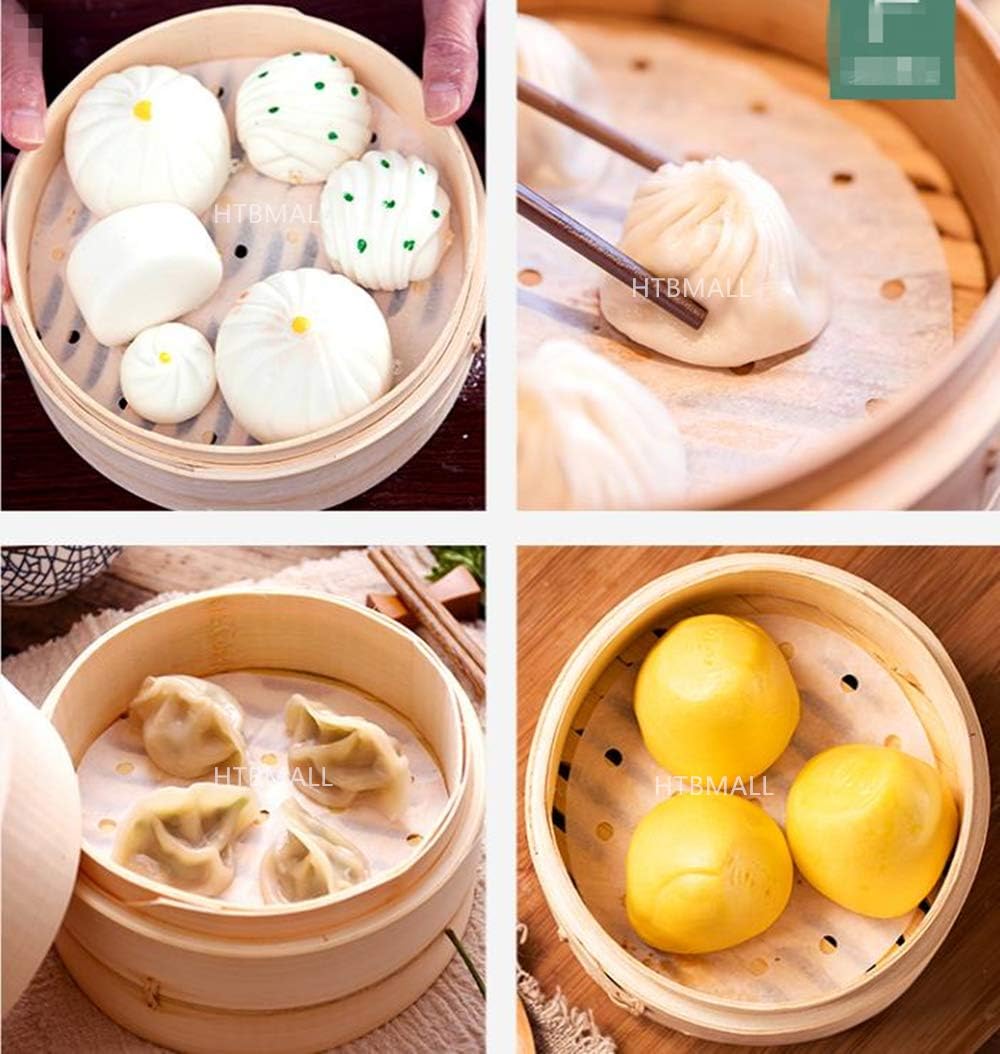 200pcs Air Fryer Liners, 7 inches Bamboo Steamer Liners, Premium Perforated Parchment Steaming Papers, Non-stick Steamer Mat Liner for Air Fryers Baking Cooking Oven