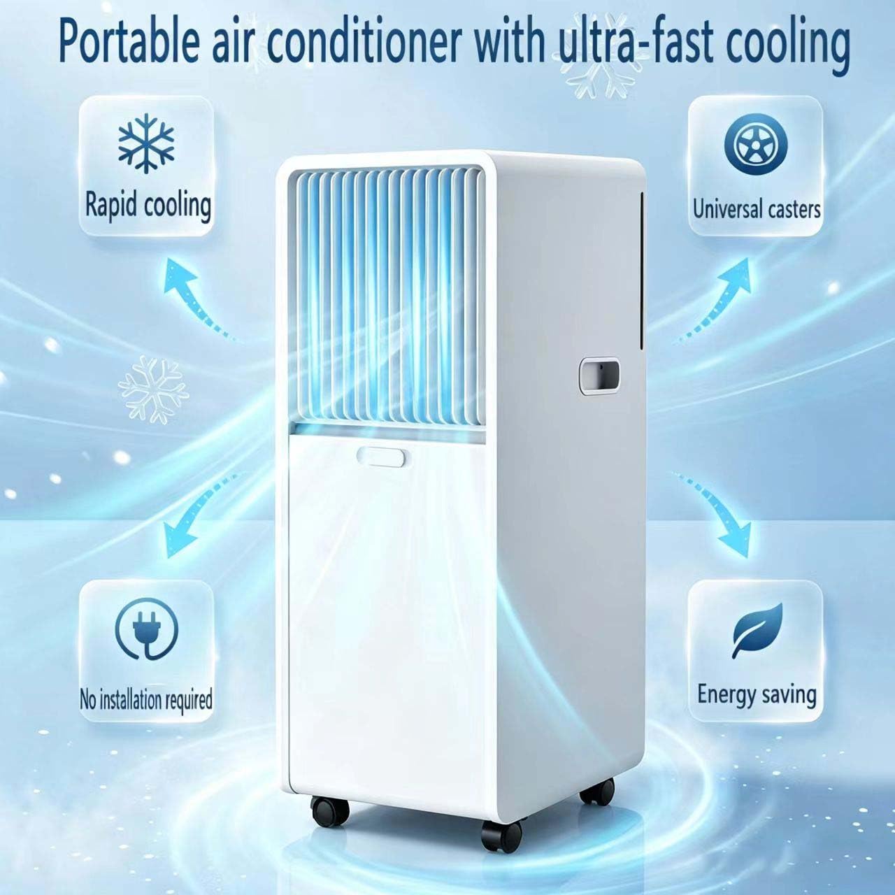 Climatiseur portable 14000 BTU - Refroidissement jusqu'à 700 m² - Télécommande, refroidissement, ventilateur, déshumidification, mode veille, kits d'installation pour grandes surfaces