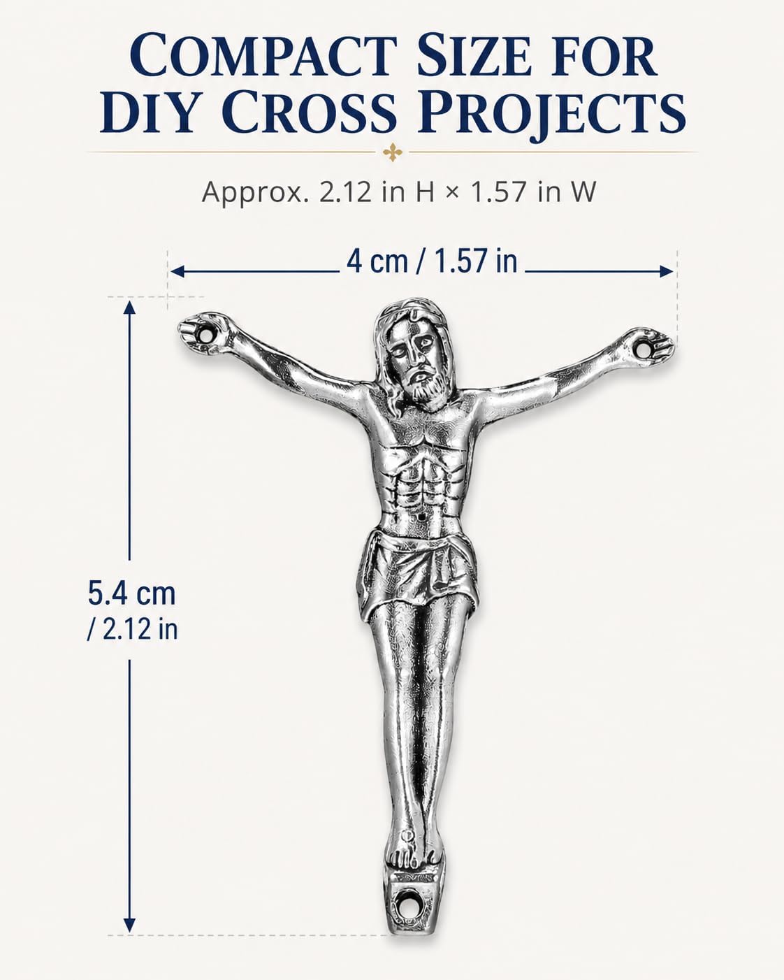 Cabilock 2Pcs Jesus Corpus for Crucifix Making, Silver Alloy Christ Statue Figurine for DIY Wall Cross, Religious Catholic Sculpture Replacement Parts for Home Altar & Chapel Decor