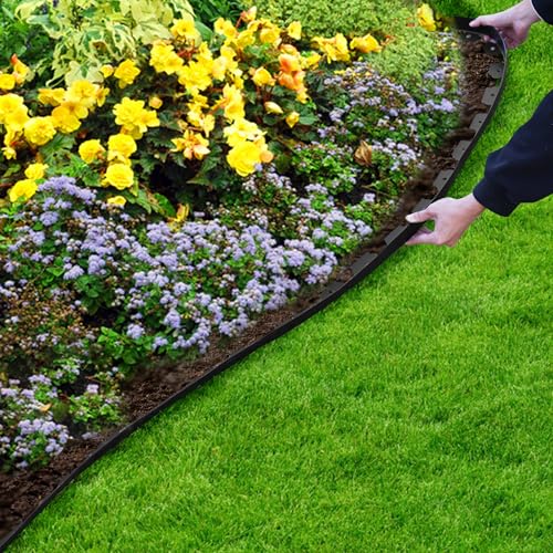 Hugeleaf No Dig Landscape Edging Kit 60 Feet Garden Edging Border with 60pcs Stakes, Paver Edging 2 Inch Tall for Landscaping, Lawn, Flower Beds, Grass, Yard (Black)
