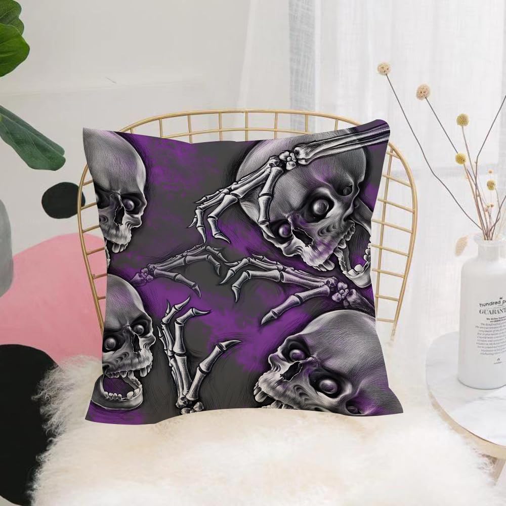 Hyosxw Skull And Bones Hand On Purple And Gray Back - A10 Cushion Cover,Throw Pillow Case Home Decorative For Living Room Bedroom Sofa Chair 18X18 Inch,Skull And Bones Hand On Purple And Gray Background, Skull And Claw Skeleton, Sk,Pillowcase 45X45cm