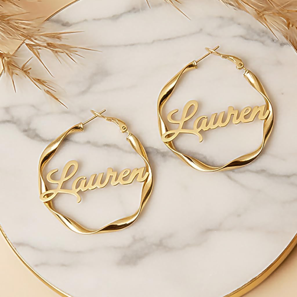 Personalized Name Hoop Earrings for Women | Twisted Hoop Customized Name Earrings Jewelry | Custom Earrings Jewelry Gift for Birthday Wedding Anniversary - Image 4