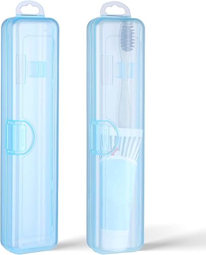 2 fundas para cepillos de dientes, soporte para cepillos de dientes de viaje azul transparente, 7.87 x 1.81 x 1.18 pulgadas, fundas de plástico para