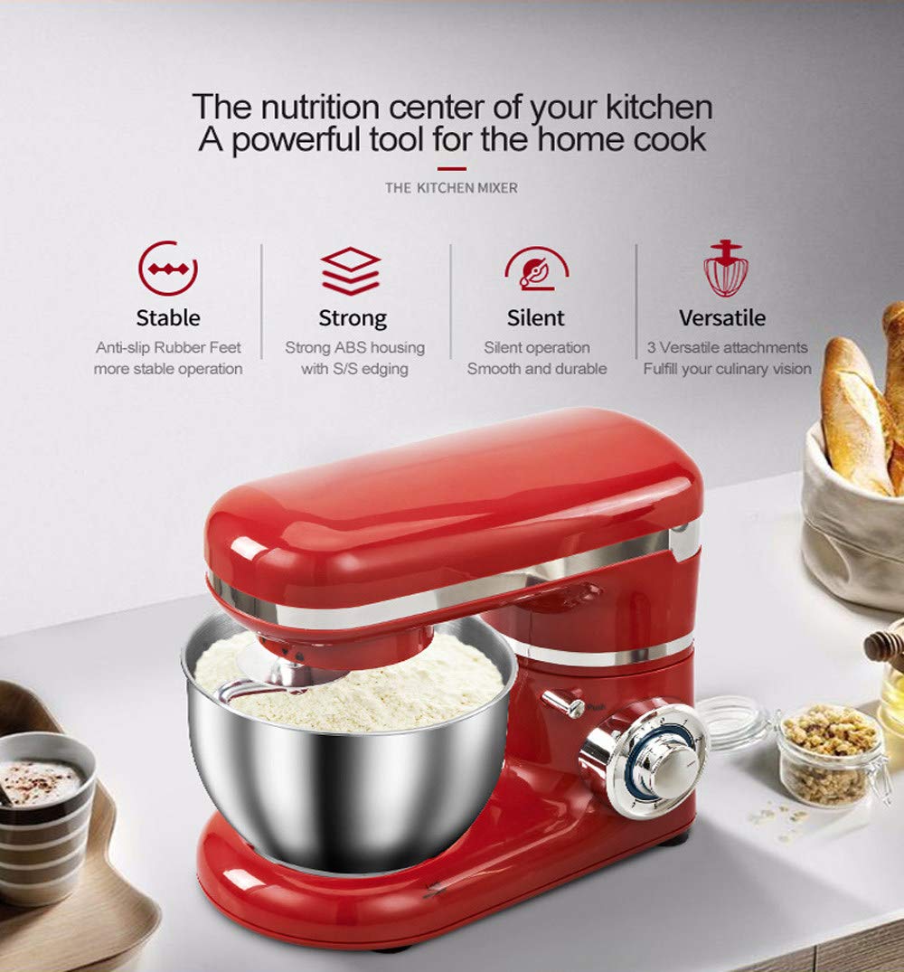 Sbattitore Elettrico 6 velocità 1200 W Impostazione Frusta da Cucina Frusta da Cucina con Gancio per Impasto Mescolatore, Protezione antispruzzo, Frusta a Filo, Ciotola in Acciaio