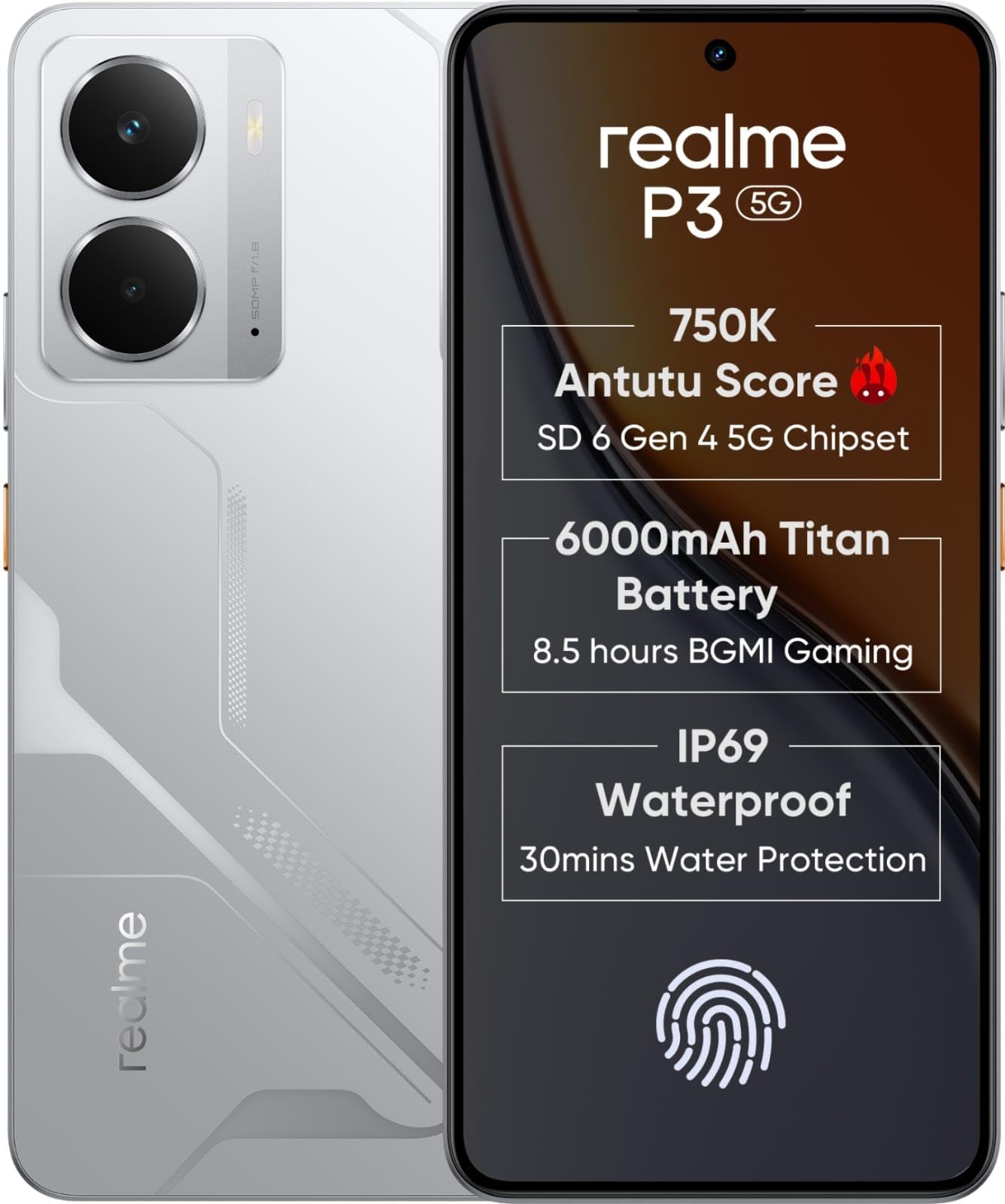 新品 Realme P3 12GB/256GB Antutu約76万 グリーン realme P3 5G (Space Silver, 6GB RAM, 128GB Storage