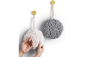 Set of 2 Sophie & Panda Fuzzy Ball Bathroom Hand Towels with Hanging Loop