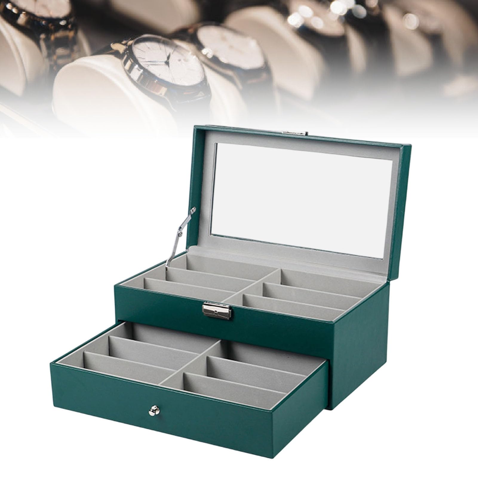 GOWENIC Vetrina per Occhiali da Sole in Pelle PU | Organizer per Occhiali con Serratura a 12 Slot per Orologi Gioielli da Viaggio a Casa