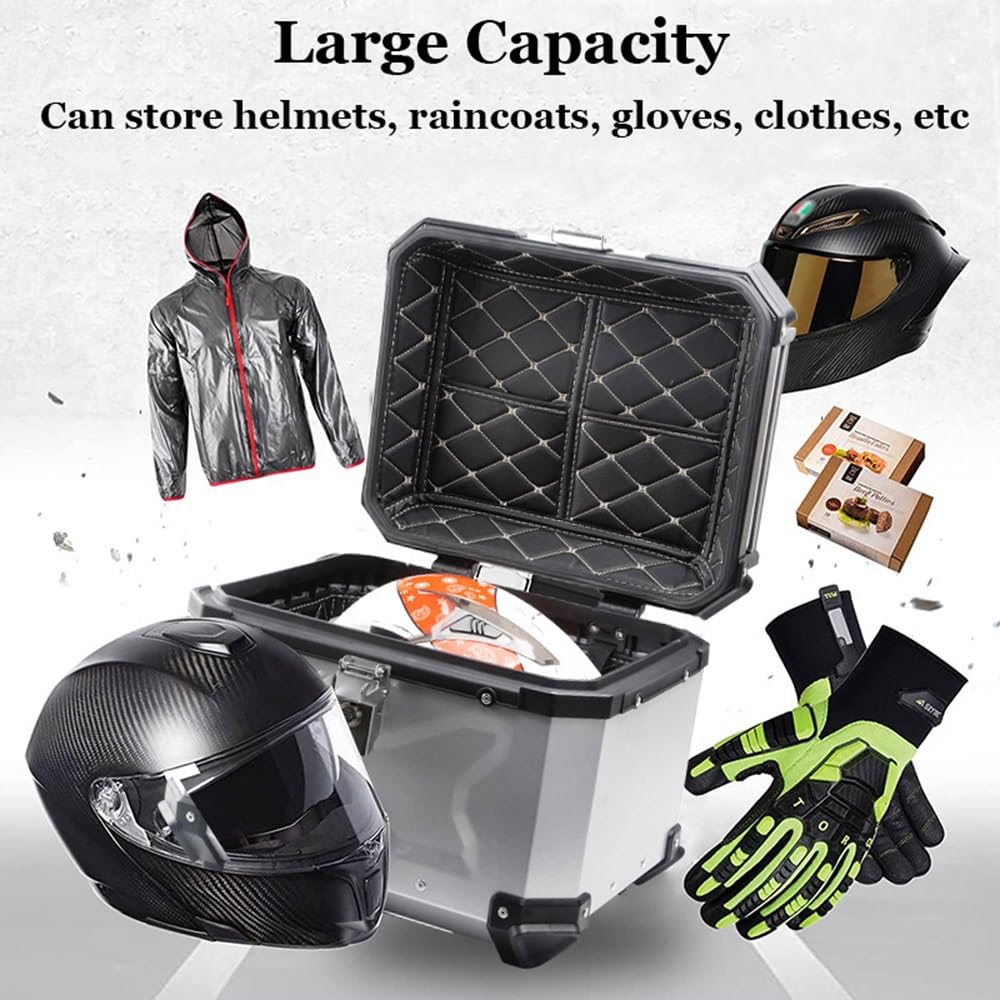 Aluminio Baúl De Moto Universal Topcase, Scooter Maleta, Caja De Motocicleta 28L 36L 45L 55L 65L 80L 100L Gran Capacidad Maletero De Moto(Negro,55L)