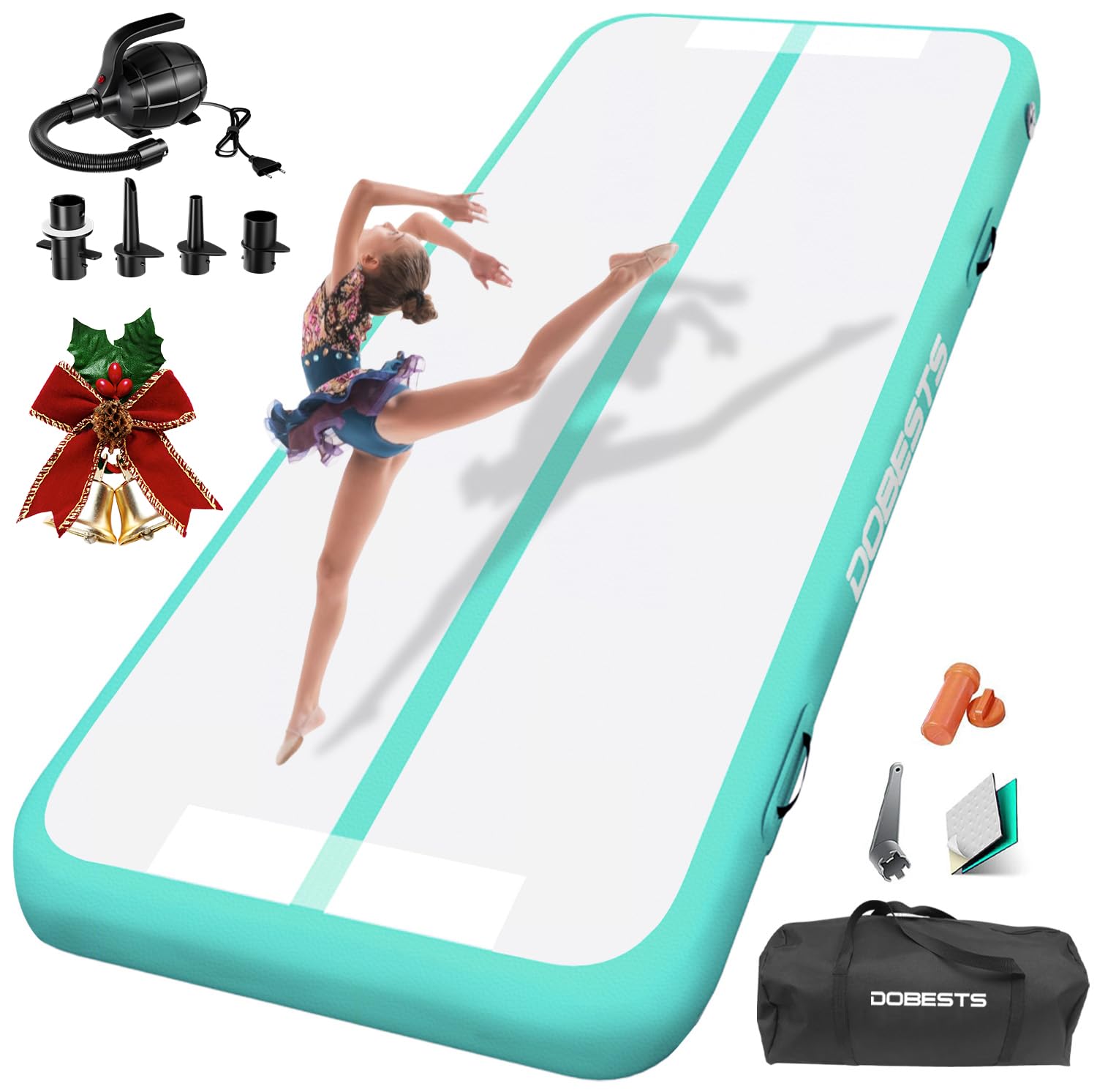 DOBESTS Airtrack Tumbling Matte, tappetino da ginnastica con pompa ad aria, 2/3/4/5/6m tappetino da allenamento con borsa per il trasporto