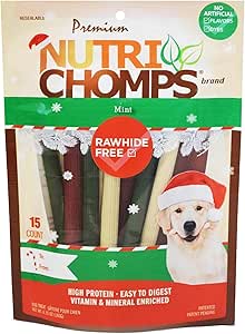 NutriChomps Dog Chews, 5 inch Sticks, Mint Flavor, 15 Count, Easy to Digest, Rawhide Free, Holiday Stocking Stuffer Treats, Christmas Gift for Dogs