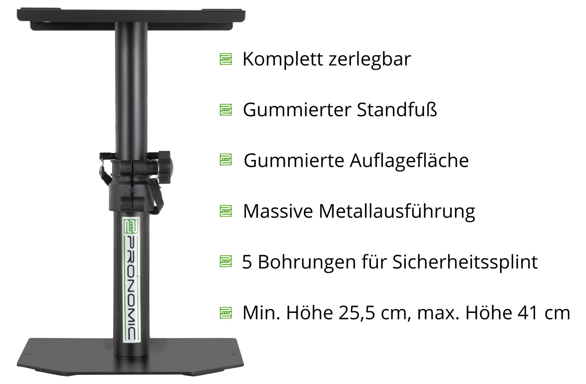 Pronomic SLS-36P BK Tischstative Paar für Studio Monitore - Stabiles Boxenstativ - Verstellbar 25,5-41 cm - Schwarz