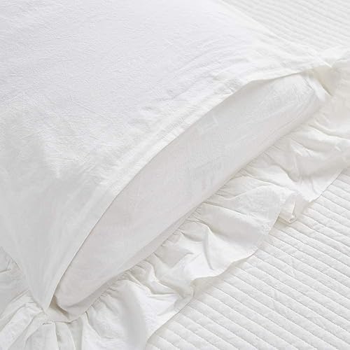 Miniatura 4 de Juego de 2 fundas de almohada europeas a cuadros azules y blancos, fundas de almohada con volantes, fundas de almohada de algodón lavado a cuadros