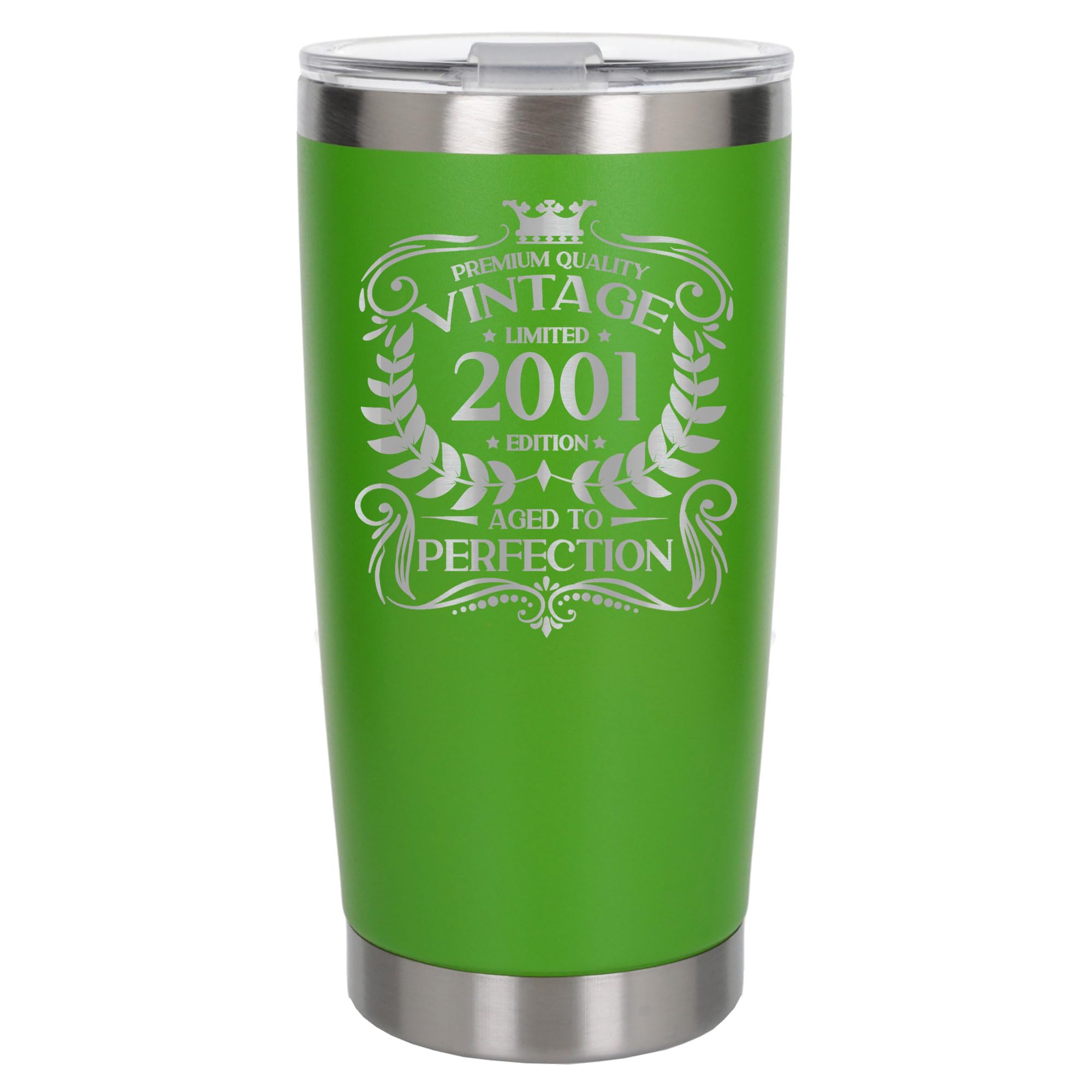 Always Looking Good 25th Birthday Gift Vintage 2001 Aged to Perfection Engraved Insulated Travel Mug Present for 25 Year Old Green Thermal Coffee Flask Travel Mugs with Lids