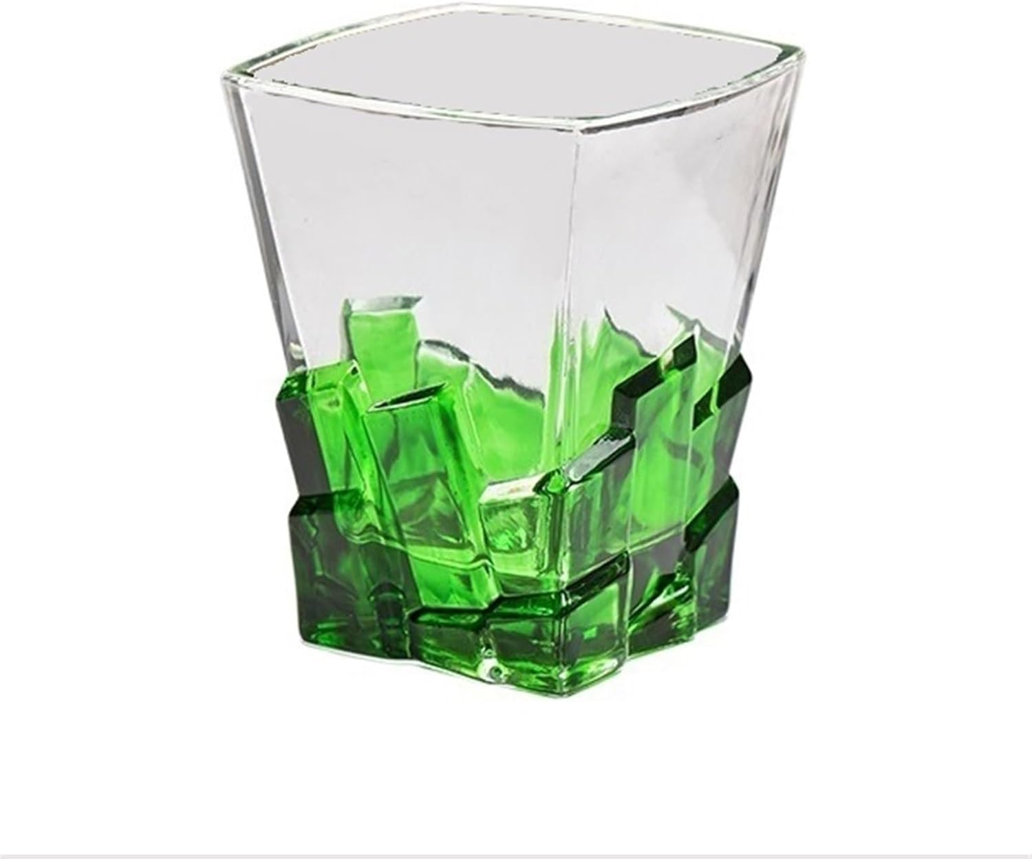 Glass Cups 8.5Oz Colorful Drinking Glasses, Hand Painted Square Bottom Cup Whiskey for Juice(Green)