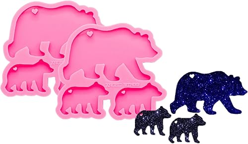 Molde de resina súper brillante de la familia del oso DIY llavero arte moldes de silicona para manualidades con epoxi