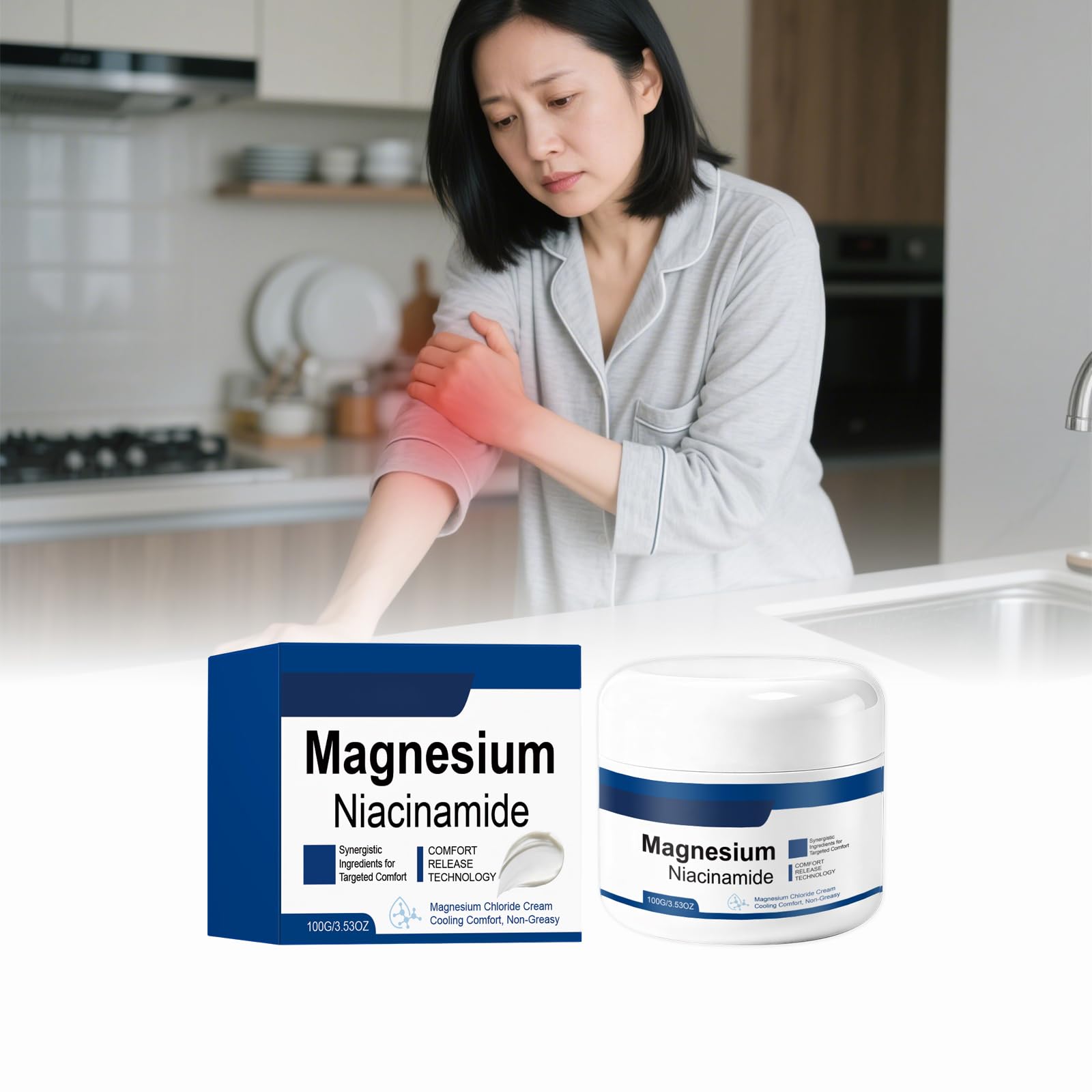 Crema al magnesio e niacinamide con 12 ingredienti, idratante rinfrescante per ginocchia, gambe e piedi, crema massaggiante leggera, ad assorbimento rapido e non grassa (3 pezzi)