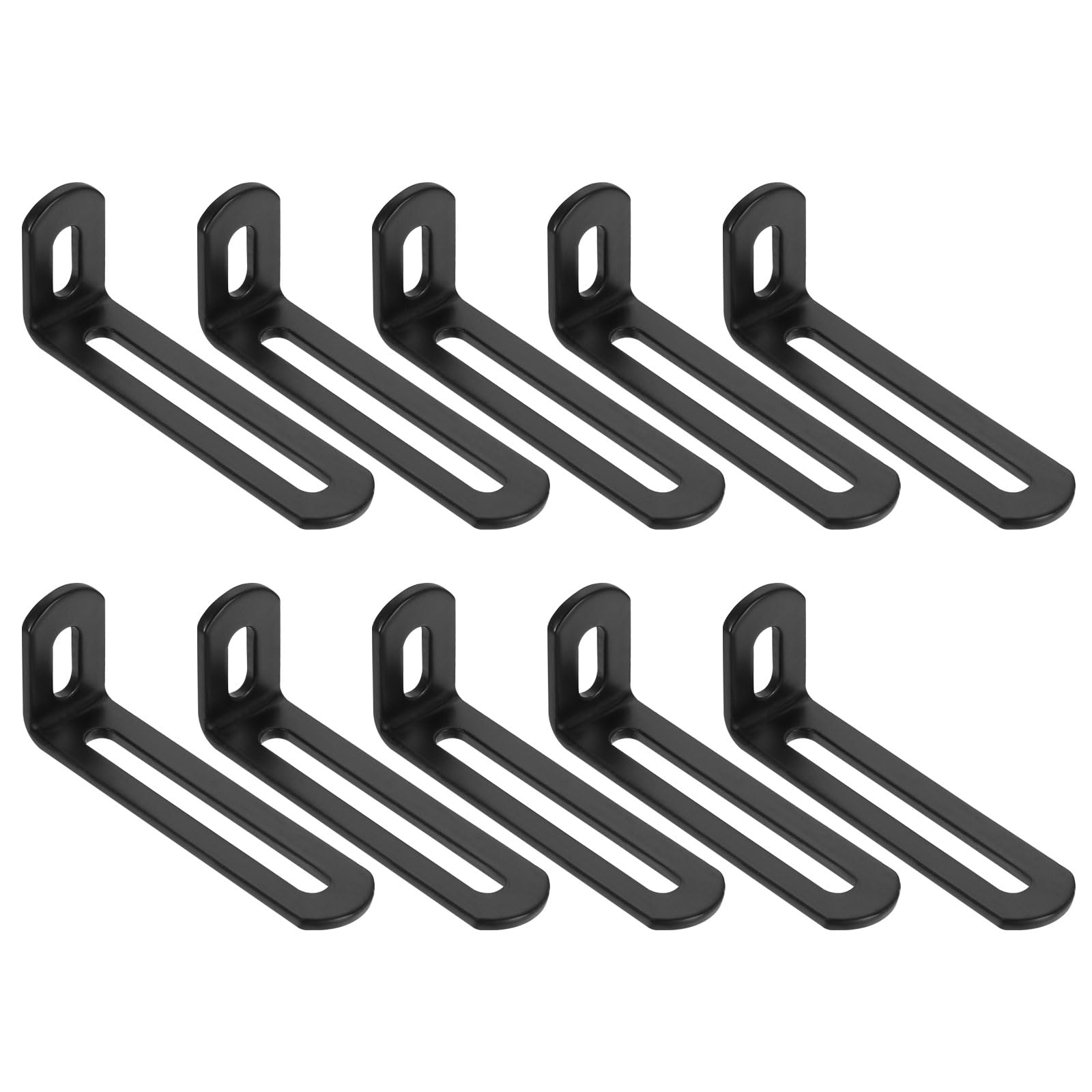sourcing map 10 Pcs Adjustable Right Angle Brackets, Slotted L-Shape Corner Bracket 80mm, 90 Degree Steel l Bracket Support for Shelves, Wood Furniture Construction, Black