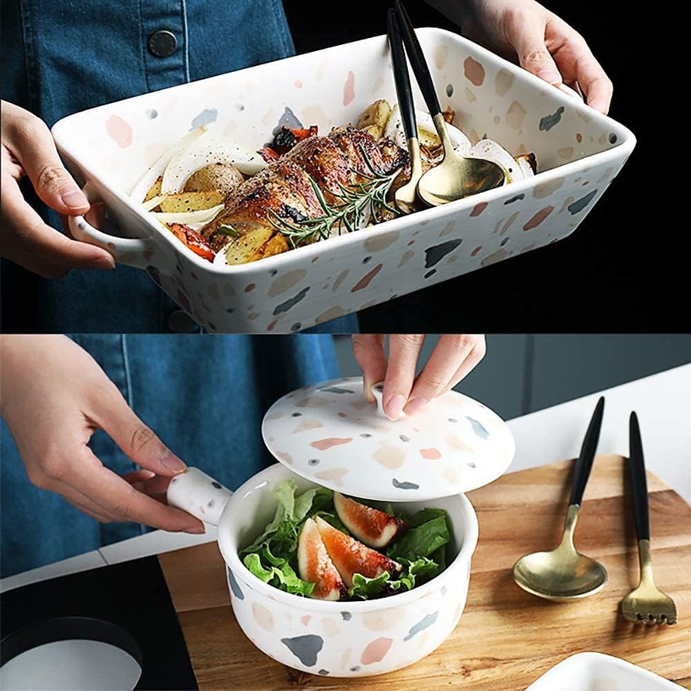 Ceramic Baking Set Porcelain Oven to Table Dish Oven Roasting Dish Roaster Baker Lasagne Dish (Color : Multi-Colored Size : Large)