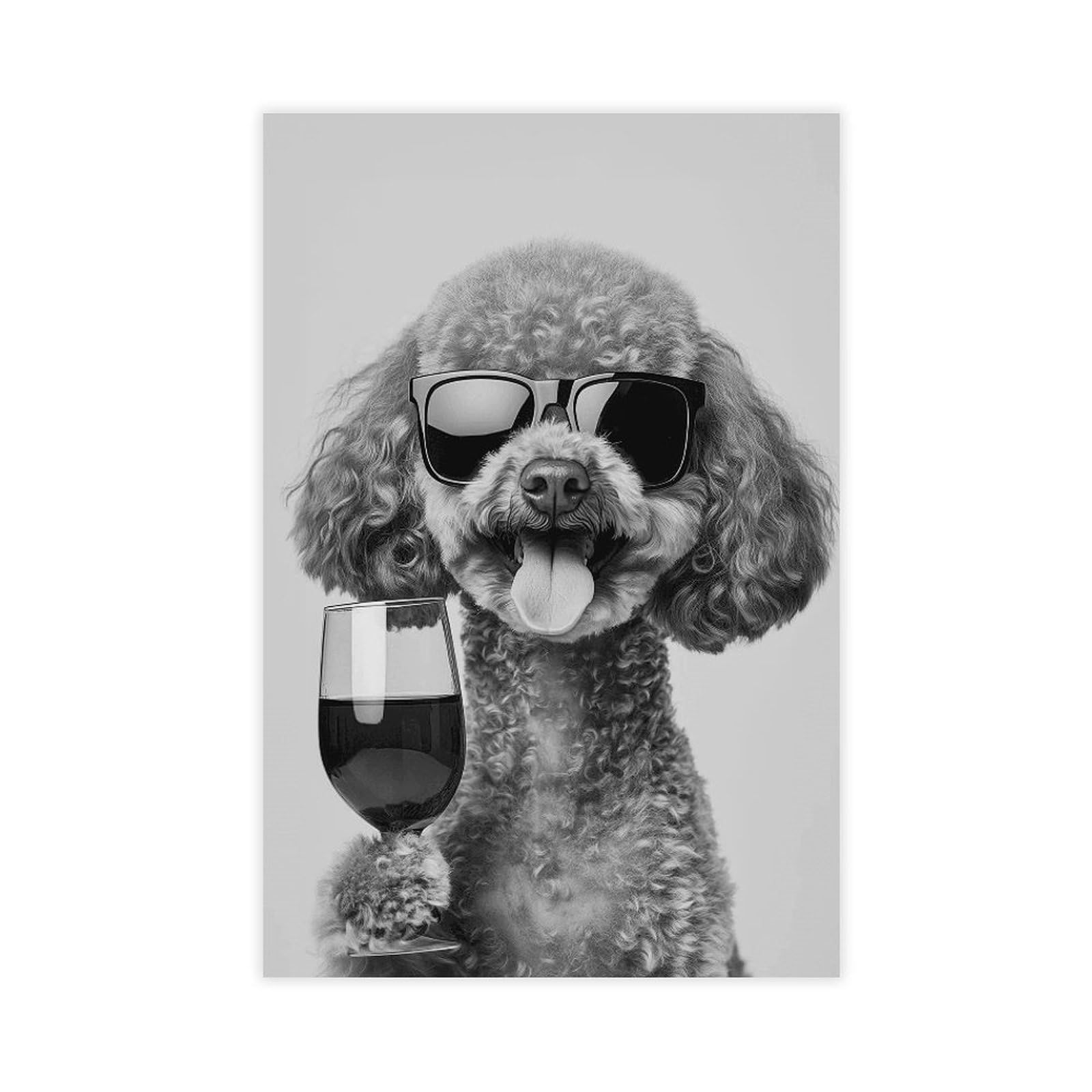 Wjwart Toy Poodle Drinking Wine Canvas Poster Wall Art Print Picture Paintings 12X18inch(30X45cm)