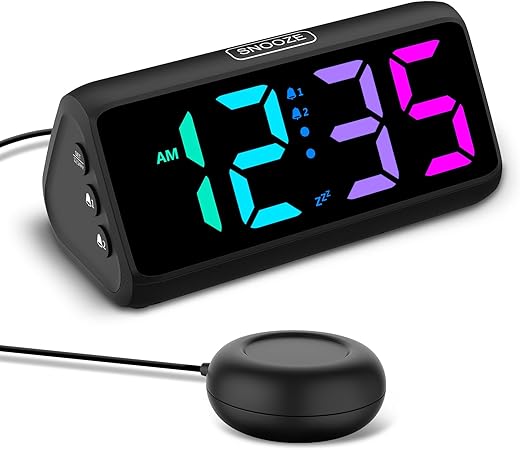 Netzu Loud Alarm Clock for Heavy Sleepers, Plug in RGB Vibrating Alarm Clocks with Bed Shaker, 5 photo Netzu Loud Alarm Clock for Heavy Sleepers, Plug in RGB Vibrating Alarm Clocks with Bed Shaker, 5
