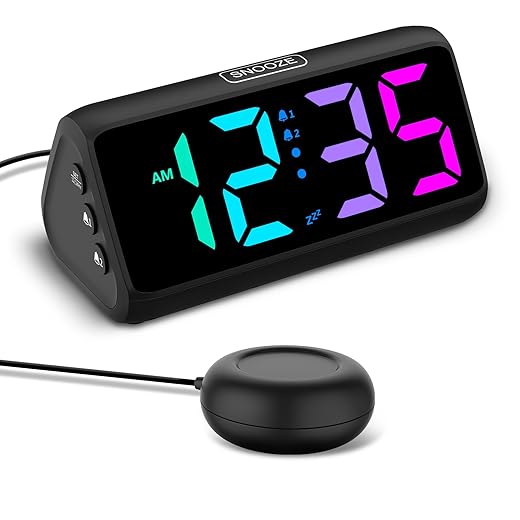 Netzu Loud Alarm Clock for Heavy Sleepers, Plug in RGB Vibrating Alarm Clocks with Bed Shaker, 5 photo Netzu Loud Alarm Clock for Heavy Sleepers, Plug in RGB Vibrating Alarm Clocks with Bed Shaker, 5
