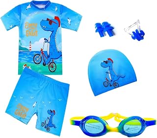THE MORNING PLAY Swimming Costume Set, 2-Piece with T-Shirt, Shorts, Cap, Goggles, Earplugs, Unisex Price In India
