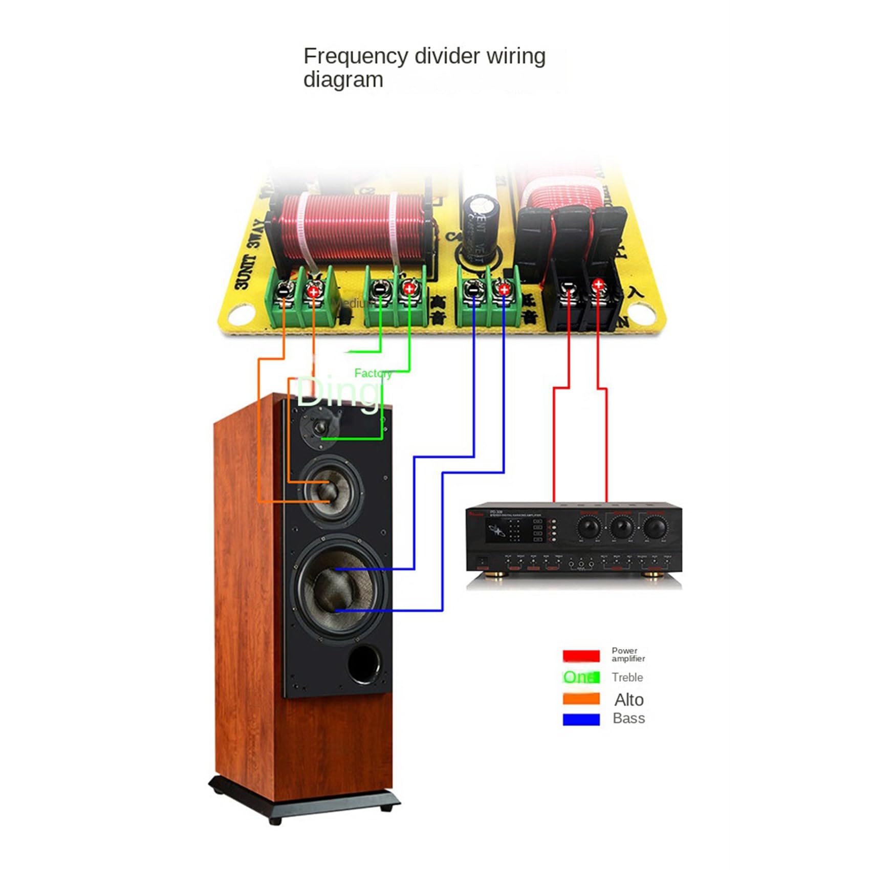 Lot de 2 répartiteurs de fréquence de haut-parleur à 3 voies 300 W Filtre Hi-Fi Crossover Répartiteur de Fréquence pour la modification DIY des haut-parleurs domestiques