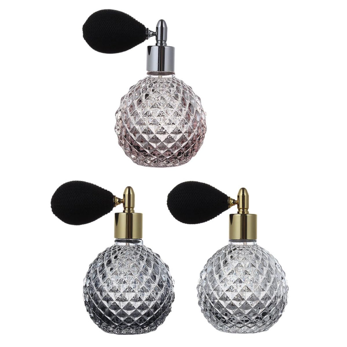 Botellas de Perfume Recargables de Vidrio Transparente 100 Ml, Set de 3 Unidades (rosa, Gris, Transparente), Pulverizador para Dosificador de Colonia, Envases Color Aleatorio