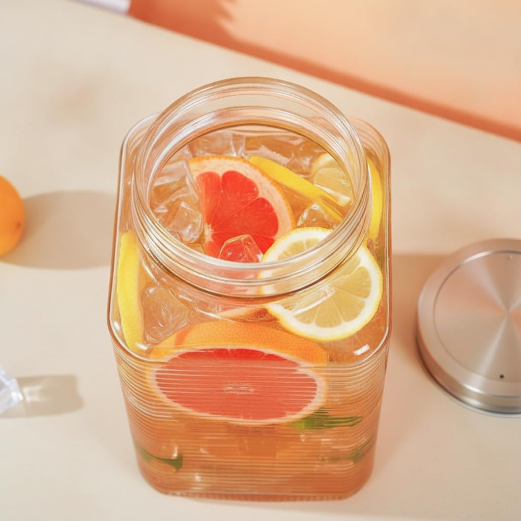 Dispenser Bevande Frigorifero Rubinetto, Struttura in vetro, Contenitore con dosatore, Per idratazione quotidiana, Per lavoratori d'ufficio, style to 1