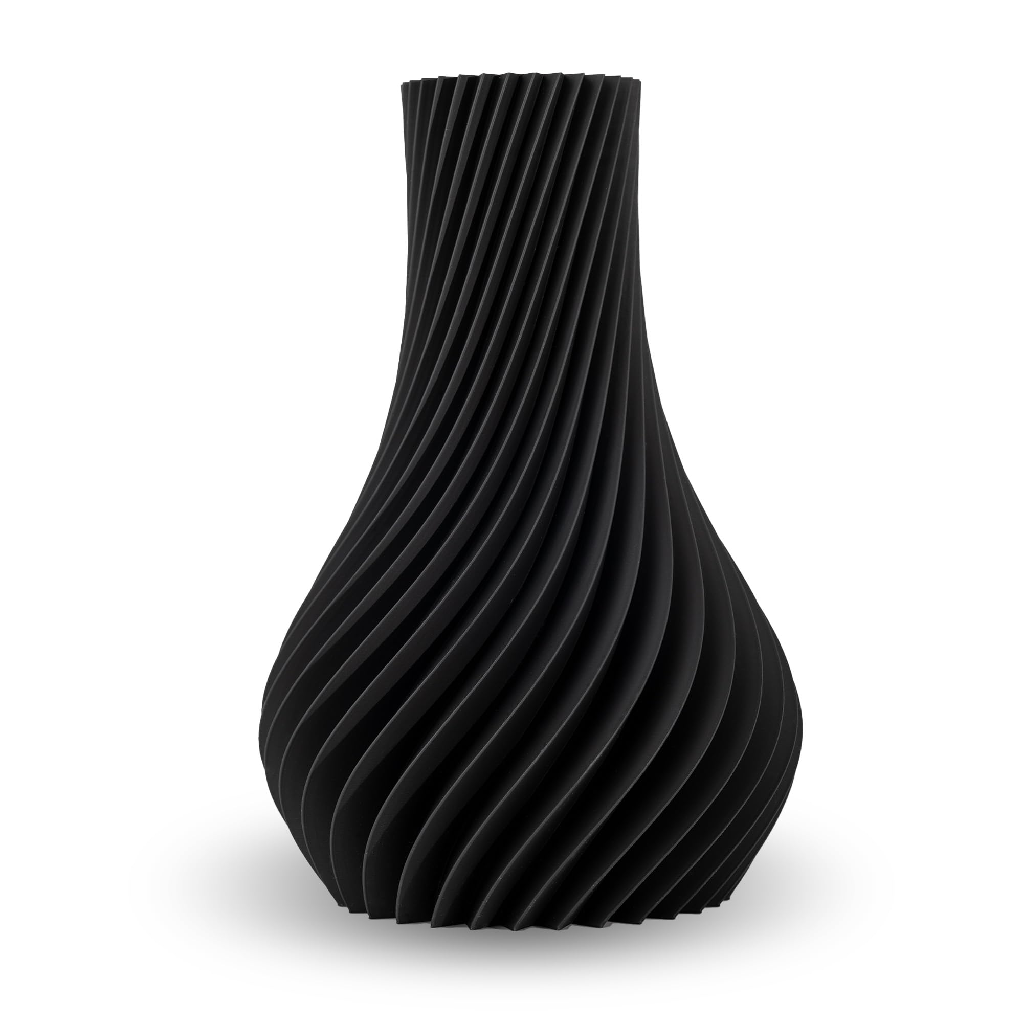 NATUMO Design 3D Vase Kunststoff „Pirum“– bruchsichere Blumenvase modern, Deko Vase mit skulpturaler Form (Schwarz, 24 cm)