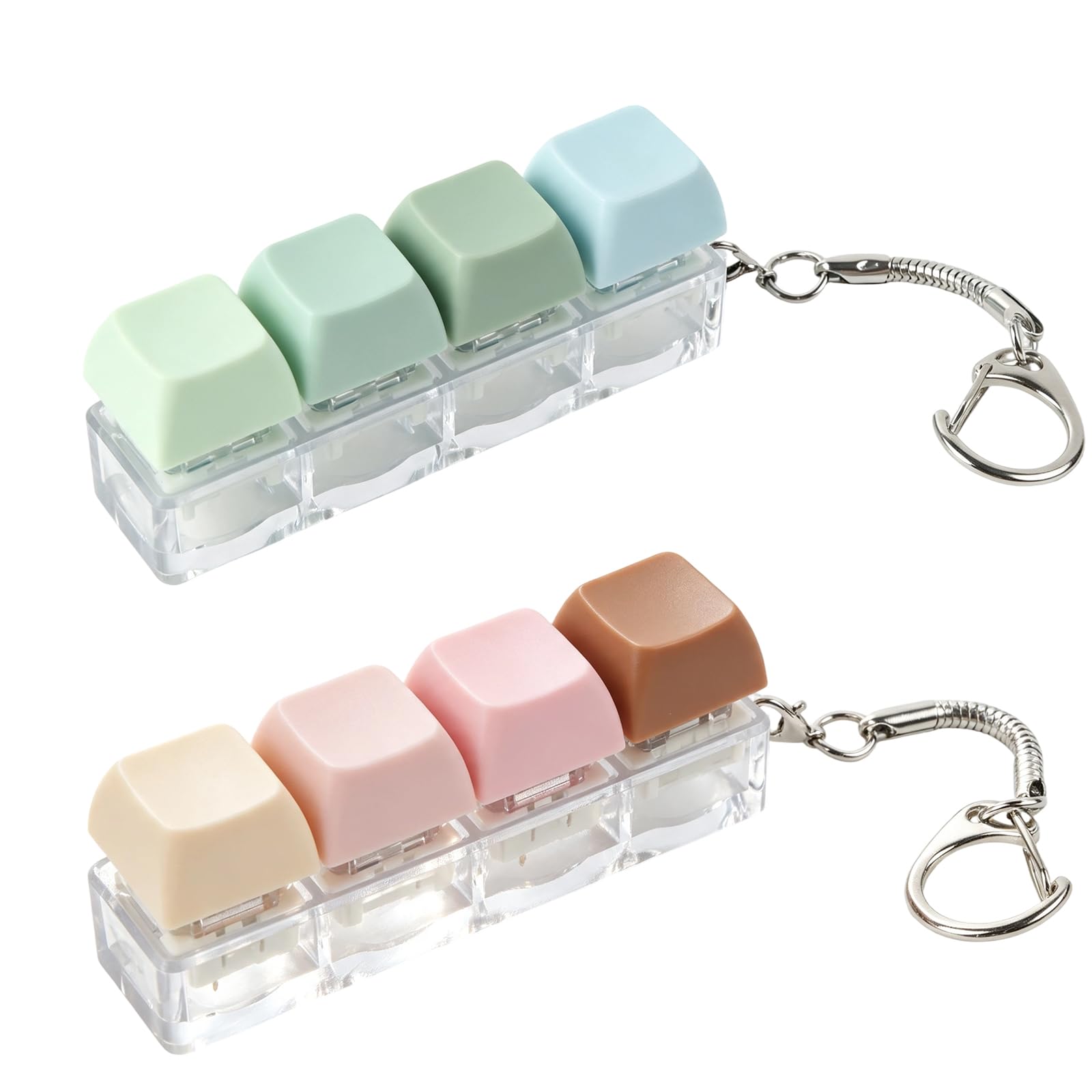 2PCS Keyboard Fidget Toy, 4 Keys Clicker Fidget Toys Funny Stress Relief Keyboard Toys for Adults Kids Portable Finger Decompression Keyring for Office School (Green and Pink) — image 1