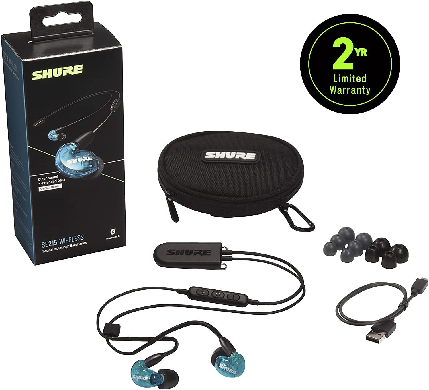 Shure SE215 Wireless Earphones with Bluetooth 5.0, Sound Isolating, Special Edition Blue