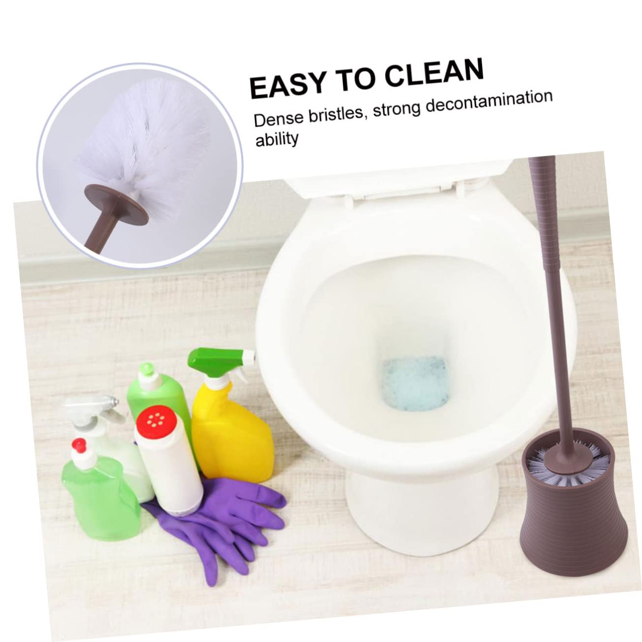 OUNONA 2piezas Escobilla De Baño con Mango y Base Antideslizante Accesorios De Limpieza para Cuartos De Baño Casa y Hotel Color Café