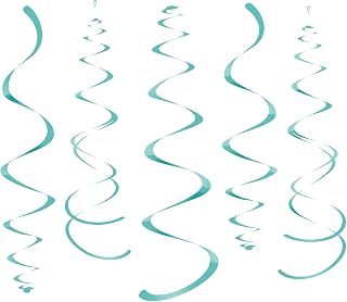 WEVEN Teal Party Hanging Swirl Decorations Plastic Streamer for Ceiling, Pack of 28