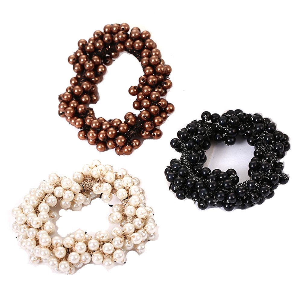 Sumddy 3 Pcs Fashion Pearl Hair Band Ponytail Holder for Women Girls Hair Band Rope Scrunchie Ponytail Holder