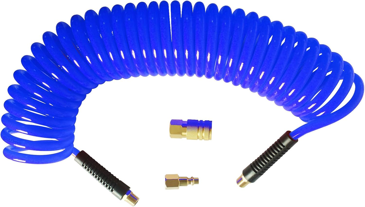 Air Compressor Hose 1/4-inch x 25 Ft Recoil Air Hose Polyurethane with Bend Restrictor, 1/4 inch Industrial Universal Quick Coupler and I/M Plug Air Hose Fittings Kit (Blue)